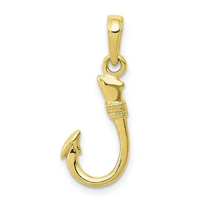$68.99 • Buy 10k Yellow Gold 3D Fish Hook Charm Pendant