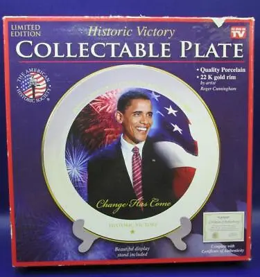 $6.99 • Buy Barack Obama Historic Victory Collectible Plate With 22 K Gold Rim, COA & Stand