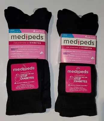 8 MediPeds SOCKS For Symptoms Of Diabetes Crew Large Ladies Shoe Size 10-13 NEW • $37