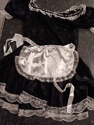 Costume French Maid Black Dress Lace & Sequins And Apron Sz M • $15