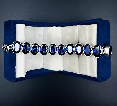 925 Sterling Silver Blue Tanzanite Gemstone Handmade Jewelry Chain Bracelet • £24.05