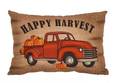 NEW!! Beautiful Festive Autumn Thanksgiving HAPPY HARVEST Burlap Truck Pillow • $19.99