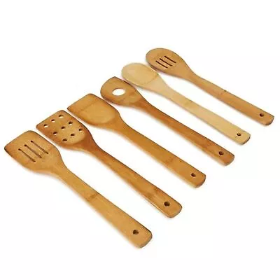 6pcs Wooden Bamboo Kitchen Cooking Utensils Spoons & Spatula Food Mixer Mixing • $6.89