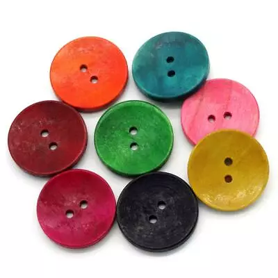 1 Inch Mixed Color Wooden Buttons - 25mm (1 Inch)-  Mixed Colors - 2 Hole - Mixe • $2.99