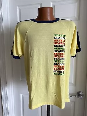 US NAVY VINTAGE SEABEES MEN’S Size L Colorful Short Sleeve Regular Fit • $20