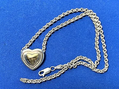 Movado 925 Sterling Silver & 750 (18K) Gold Heart Pendant Necklace • $515