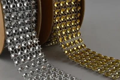 £3.10 • Buy Diamante Fab Blingy Silver Or Gold  Beaded Mesh Tape 25mm Wide X 1 Metre Strip