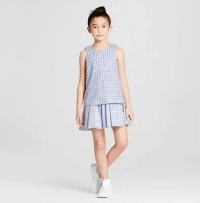 Victoria Beckham Target Girls Blue White Gingham Layered Dress L Nwt • $27.99