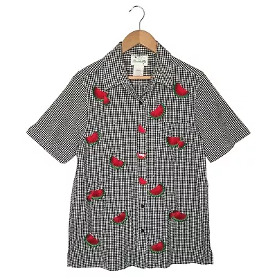 The Quacker Factory Top Womens S Plaid Watermelon Embroidered Button Up Novelty • $19.99