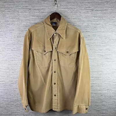 VINTAGE Corduroy Shirt Mens XL Khaki Pearl Snap 70s Sears Jeans Joint Western • $28.88