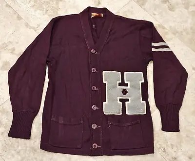 Rare 1930's Stadium VARSITY SWEATER-CHENILLE Letter H-BASEBALL-Shaker Sweater Co • $69.99