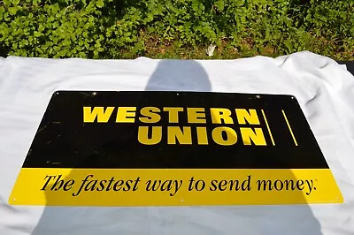 Vintage Western Union Double Sided Tin Sign The Fastest Way To Send Money USA  • $74.99