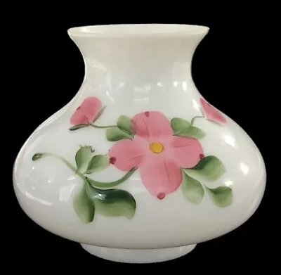 VTG Milk Glass~Hand Painted~Student Lamp Shade~Hurricane~Table~5 1/4” Tall~Pink • $29.99