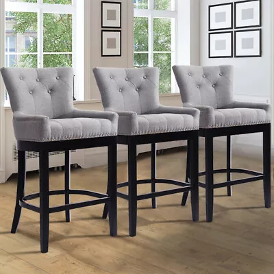 £125.95 • Buy 1 2 Bar Stools Linen Breakfast Kitchen Pub Bar Stools W/Footrest High Chair Grey