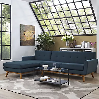 Modway Mid-Century Modern Upholstered Left-Facing Sectional Sofa In Azure • $1707.83