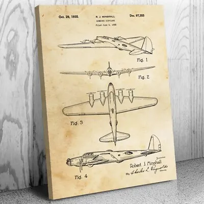 B-17 Bomber Patent Canvas Print WW2 Decor Air Force Gift Airplane Blueprint • $49.95