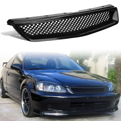 Black Front Upper Hood Grille Mesh Grill For 1999 2000 Honda Civic JDM Type R • $17.50