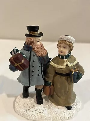 Vintage Mervyns Village Square Christmas Resin Figurine Shopping Couple • $22