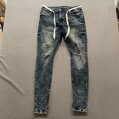 YoungLA Jeans Mens 32x32 Blue Distressed Skinny Tapered Leg Acid Wash Bodybuild • $28.88