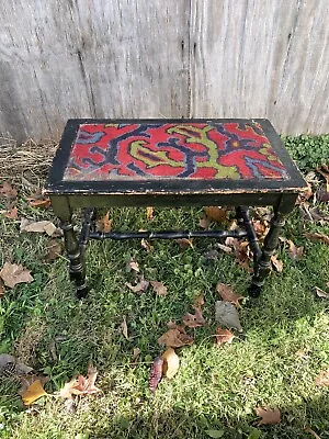 Antique Needlepoint Wooden Vanity Or Piano Bench Seat Boho • $175