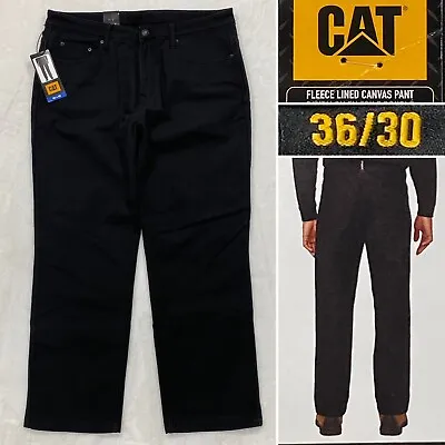 CAT Caterpillar Fleece Lined Black Canvas Work Pants Men's Size 36 X 30  • $29.95