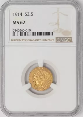 1914 $2 1/2 Gold Indian $2.5 MS62 NGC 947644-24 • $1750