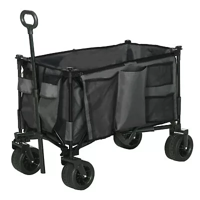 Outsunny Folding Wagon Garten Cart Collapsible Camping Trolley On Wheels Grey • £86.99