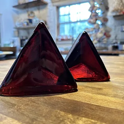 Vintage Mid Century Atomic Brown Chestnut BLENKO Glass Geometric Prism Bookends • $89