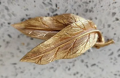 Rare VINTAGE HATTIE CARNEGIE Gold Leaf Brooch Signed Woodland Nature Pin Leaves • $60