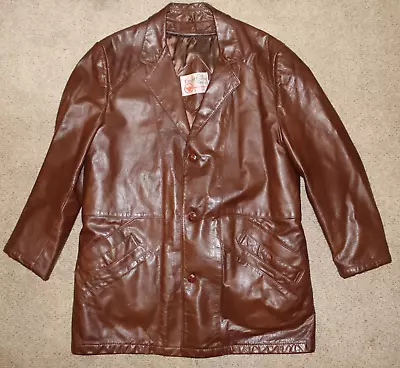 Vintage Sears The Leather Shop Men Leather Lined Jacket Brown Size 44 • $69.99