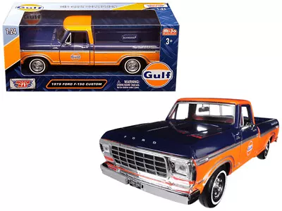 1979 Ford F-150 Custom Pickup Truck Gulf Dark Blue Orange 1/24 Diecast Car Motor • $39.36