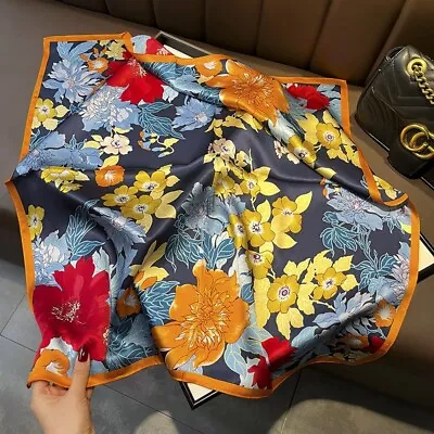 100% Silk Scarf Women Vintage Floral Flower Kerchief Square Bandana Wrap 68*68cm • $13.72