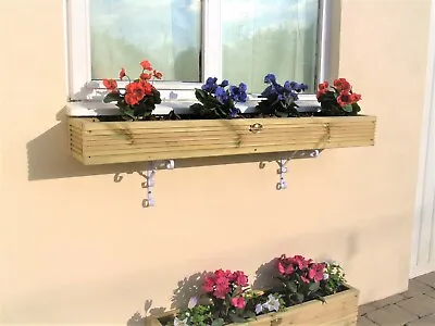 Wooden Window Box Planter FREE Brackets - Herb Wall Hanging Timber Trough • £39.99