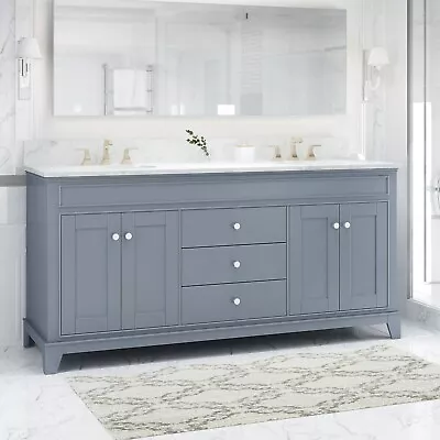 Feldspar Contemporary 72  Wood Double Sink Bathroom Vanity W/ Marble Counter Top • $1461.67