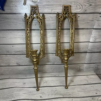 Vintage 2 Pc HOMCO 1982 Candle Sconce Country Gold Regency Goth Wall Decor #5132 • $29.99