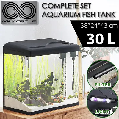 Aquarium Fish Tank Curved Glass RGB LED Light Complete Set Filter Pump 30L • $99.95