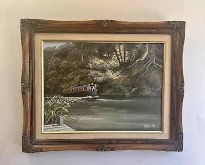 Vintage Superb Oil Painting Canal River Boat Scene Signed By Artist • £75