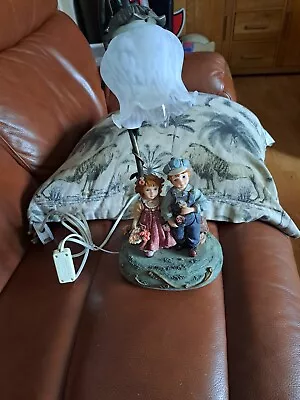 Vintage Taiboe Kitch Tulip Shade Swan  Neck Table Lamp Girl Boy Figures  • $18.64