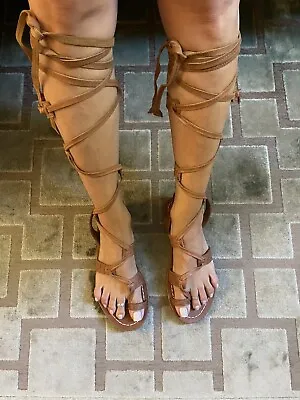 Free People Merida Gladiator Knee High Sandal Leather Brown 37/7 • $50