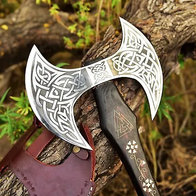 27” Handmade Medieval Warrior Double Headed Battle Axe With Leather Sheath • $149