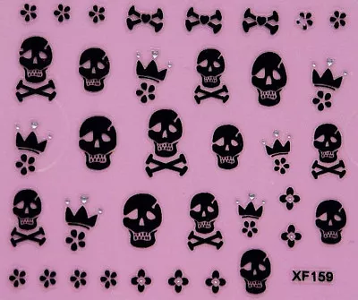 Pirate Crown Skull Cross Bones Rhinestone Halloween 3D Nail Art Stickers XF159 • $2.74