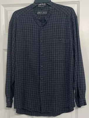 BANDED Collar Collarless Nehru Axis Men’s Large Long Sleeve Plaid Button Shirt • $10.75