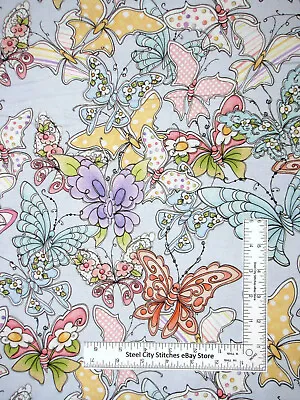 Loralie Designs Very Fairy Fabric Butterfly Swarm Butterflies Blue Cotton Yard • $9.24