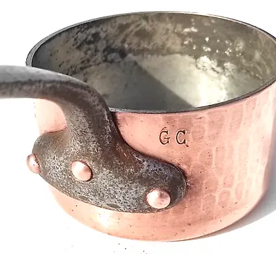 Vintage 4.9in French Copper Saucepan Chomette Favor Hammered Walls  2.5mm 2.2lbs • $232