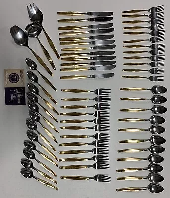 62 Vintage Eldan Stainless Gold Plated Handle  Flatware From Japan • $180