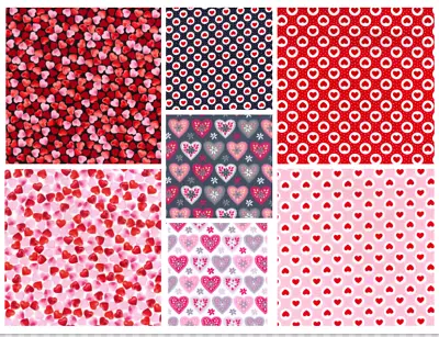 £2.84 • Buy 100% Cotton Poplin Fabric Valentines Day Love Hearts Rose & Hubble Material