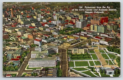$7.99 • Buy Denver CO~Panorama From Air Of Civic Center & Business District~Vintage Postcard