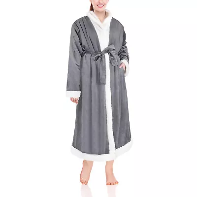 Napa Plush Warm Bathrobe Micro Fleece Spa Robe 48  Sleepwear Sherpa Trim Pockets • $26.99