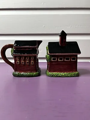 Warren Kimble Red Barn Creamer & Sugar Servers • $17.95