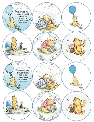 Set Of 12 Classic Pooh Baby Edible Paper Cupcake Cookie Toppers PRE CUT  • $5